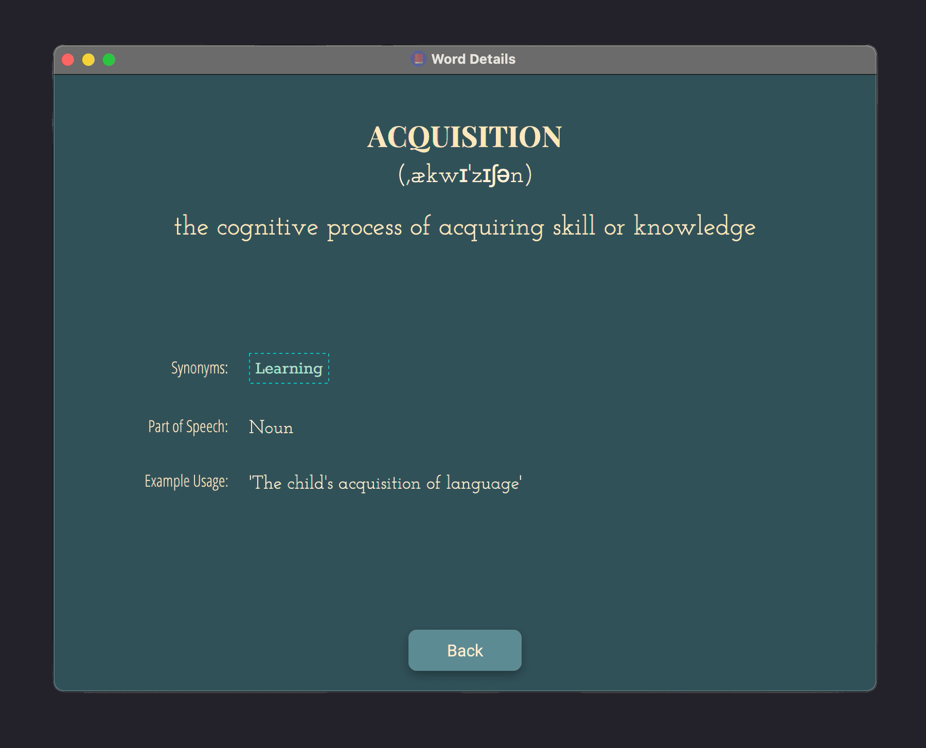 Java Dictionary App  Word Details