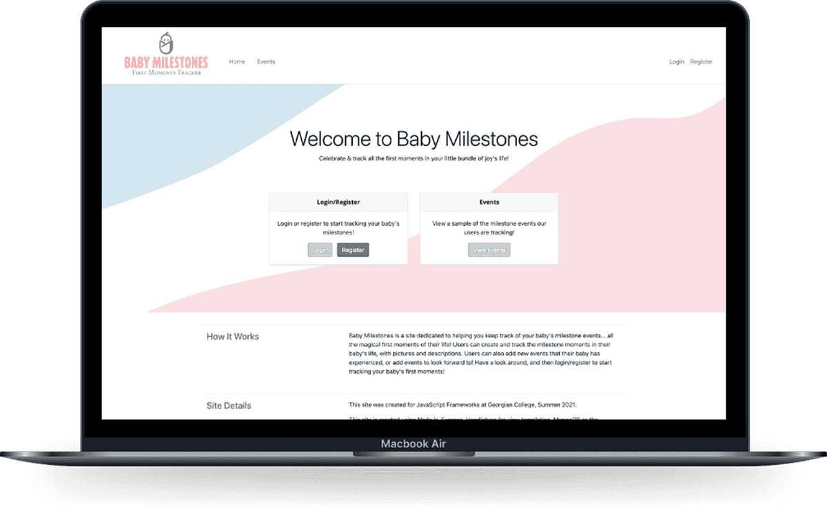 Baby Milestones App on Macbook