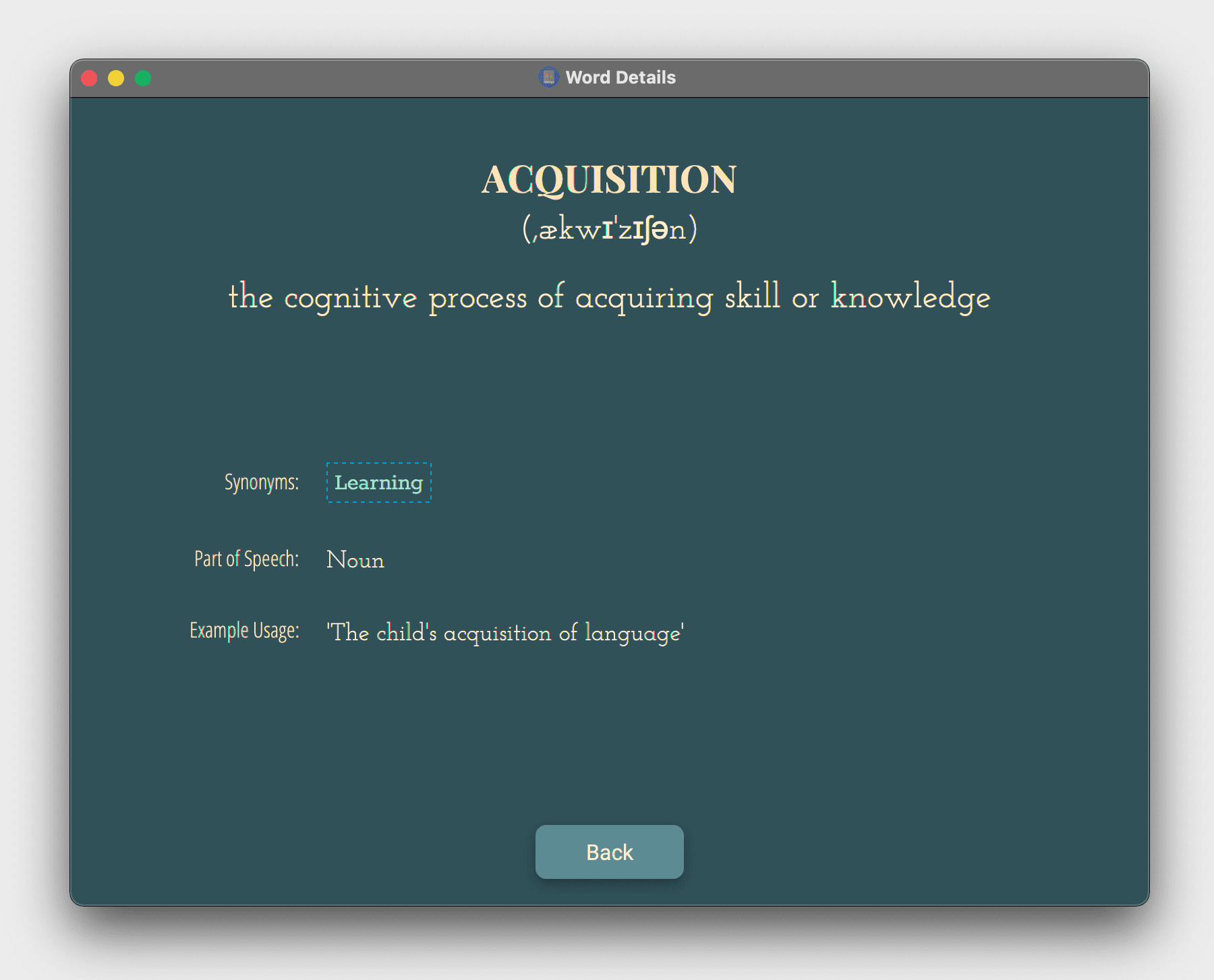 Java Dictionary App  Word Details
