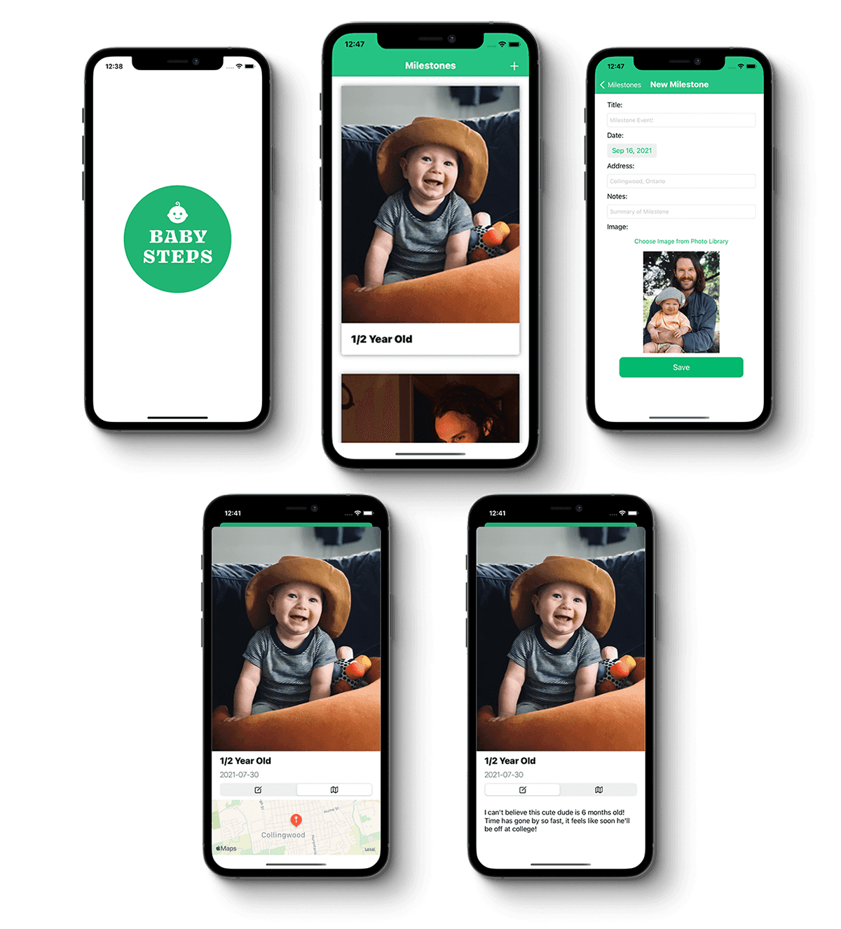 BabySteps App Screens on iPhone
